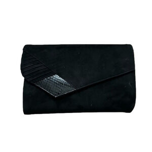 Vintage 80's Black Velvet Clutch Envelope Purse Faux Snake Skin Accent